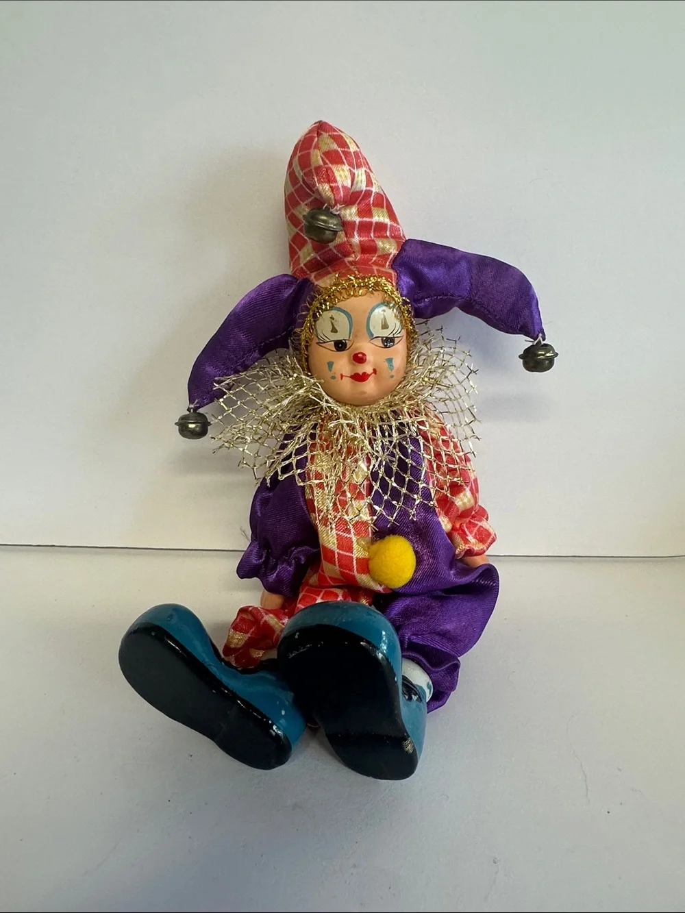 Vintage Purple and Red Jester Clown Doll